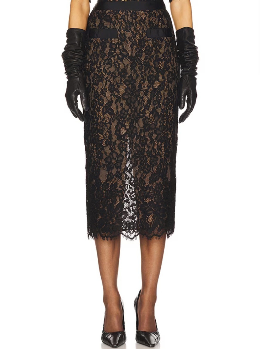 Helsa The Lace Midi Column Pencil Long Cotton Trim Skirt Black Elsa Hosk Revolve